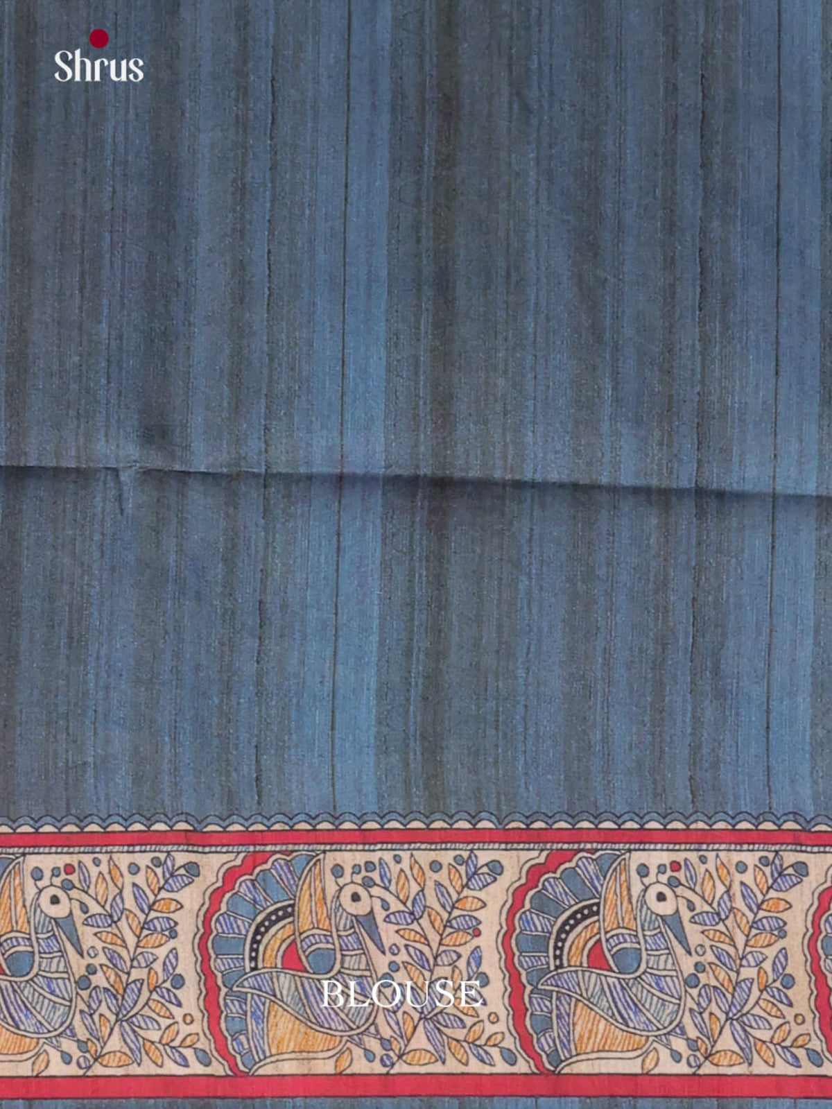 Cream & Blue- Printed Madhubani Saree