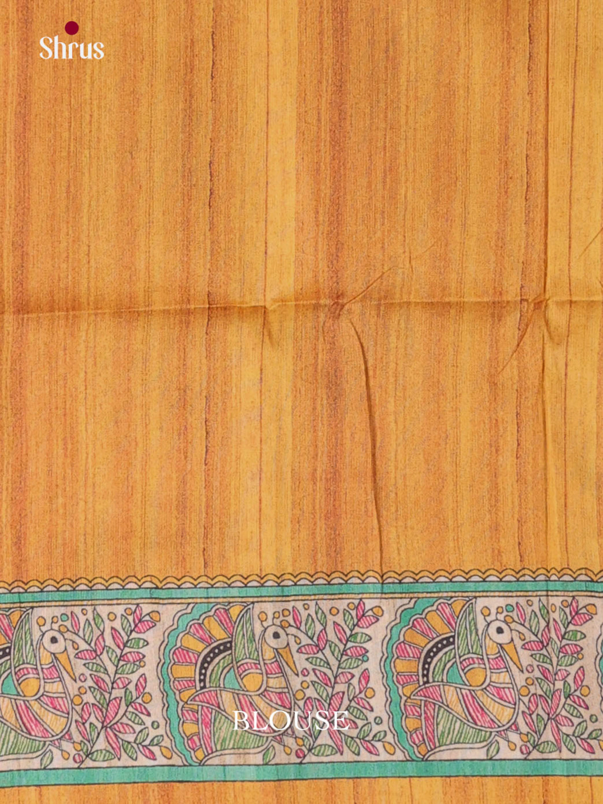 Cream & Mustard - Printed Madhubani Saree