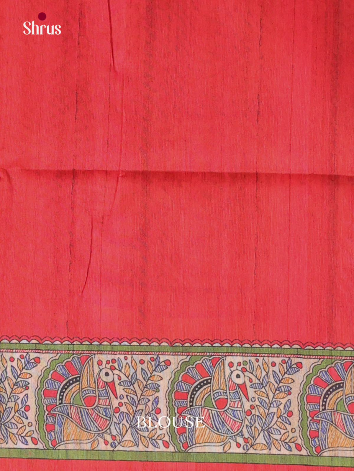 Cream & Red - Printed Madhubani Saree