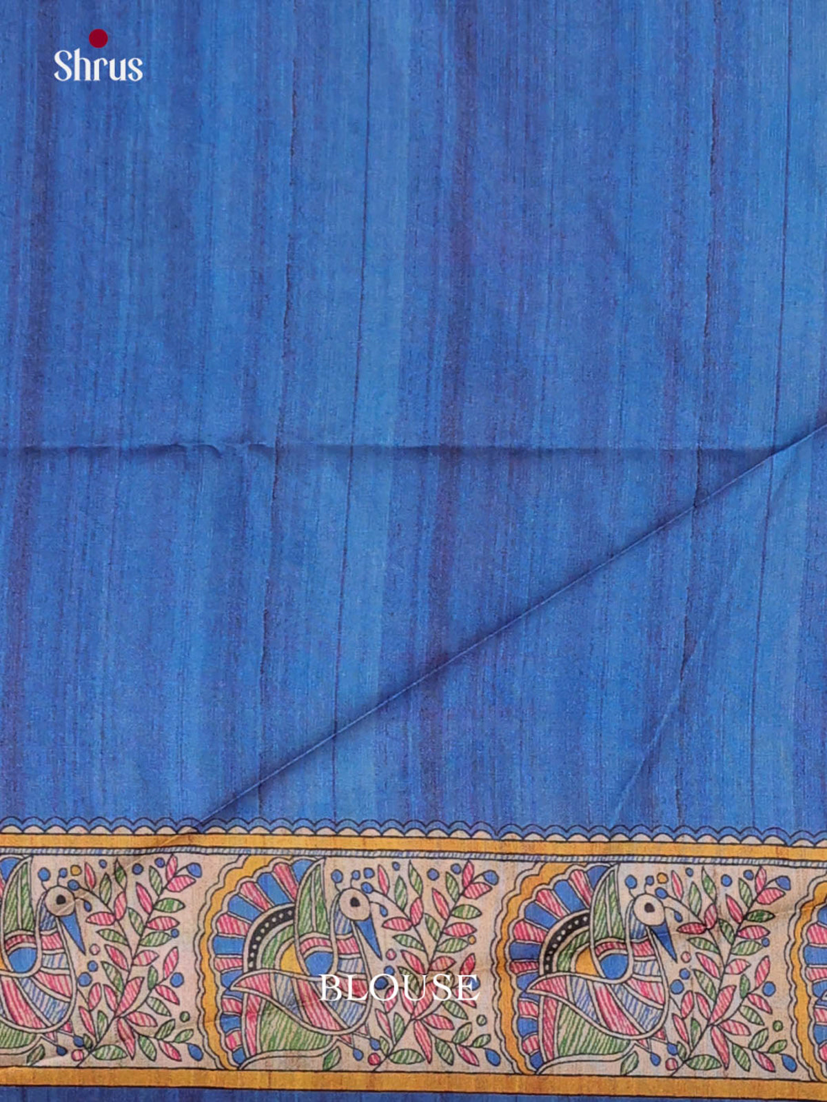 Cream & Blue - Printed Madhubani Saree