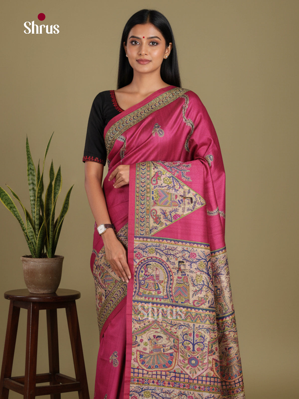Maroon- Printed Madhubani Saree