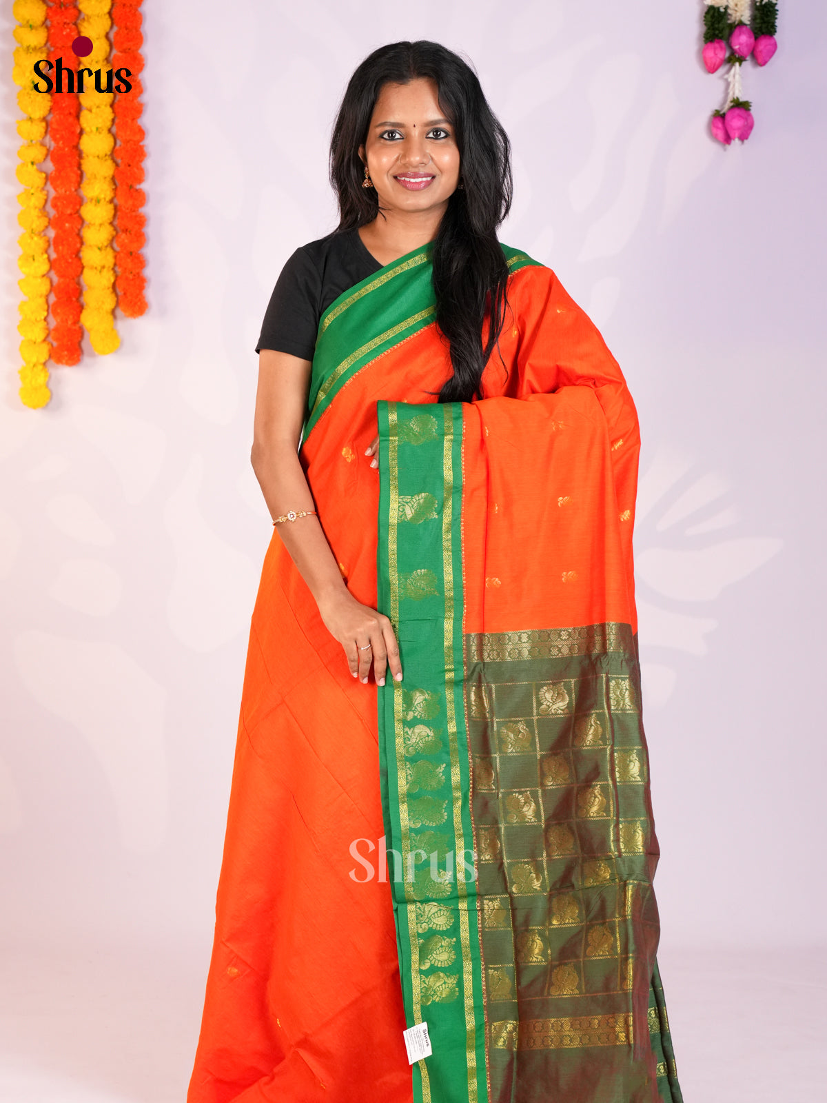 Orange & Green - Kalyani Cotton Saree