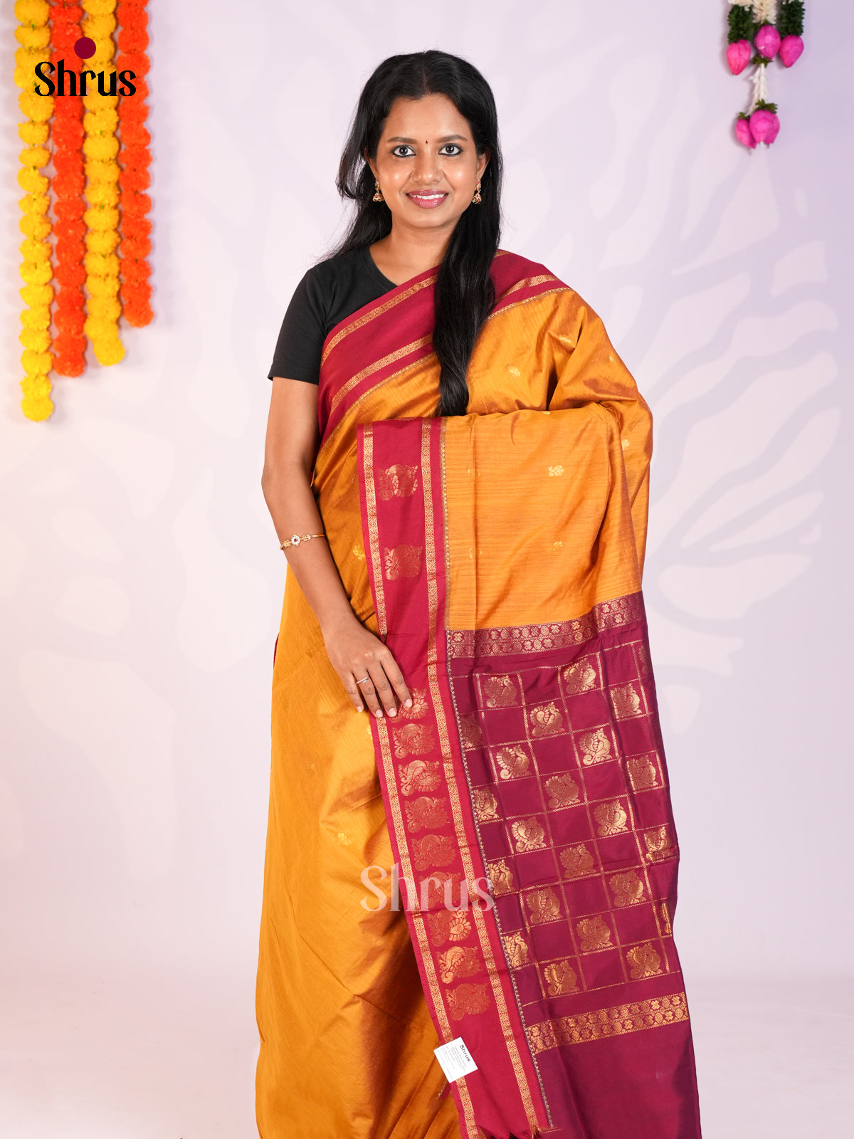 Mustard & Maroon - Kalyani Cotton Saree