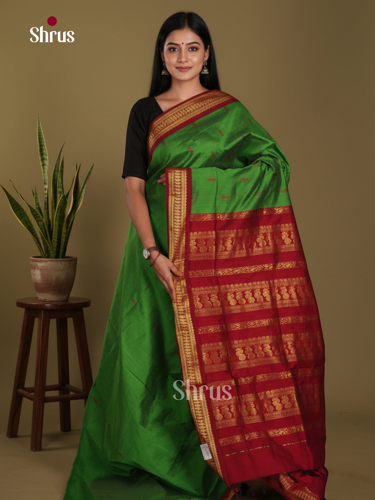Green & Maroon - Kalyani Cotton Saree