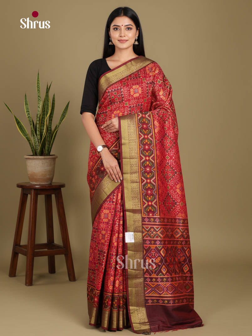 Red & Maroon - Semi Patola Saree - Shop on Shrus.com