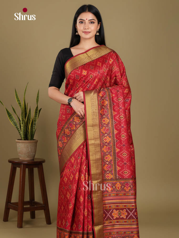 Red & Maroon - Semi Patola Saree - Shop on Shrus.com
