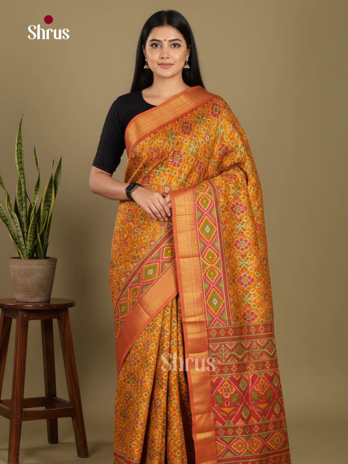 Mustard & Brick- Semi Patola Saree - Shop on Shrus.com