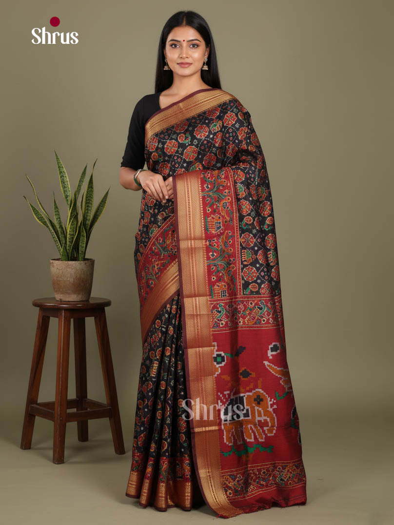 Black & Maroon- Semi Patola Saree
