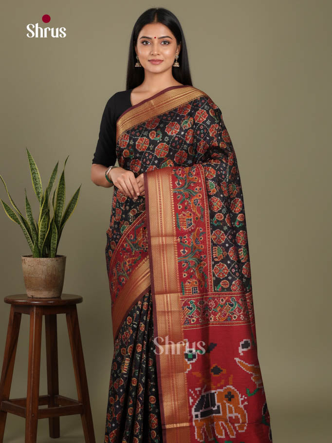 Black & Maroon- Semi Patola Saree