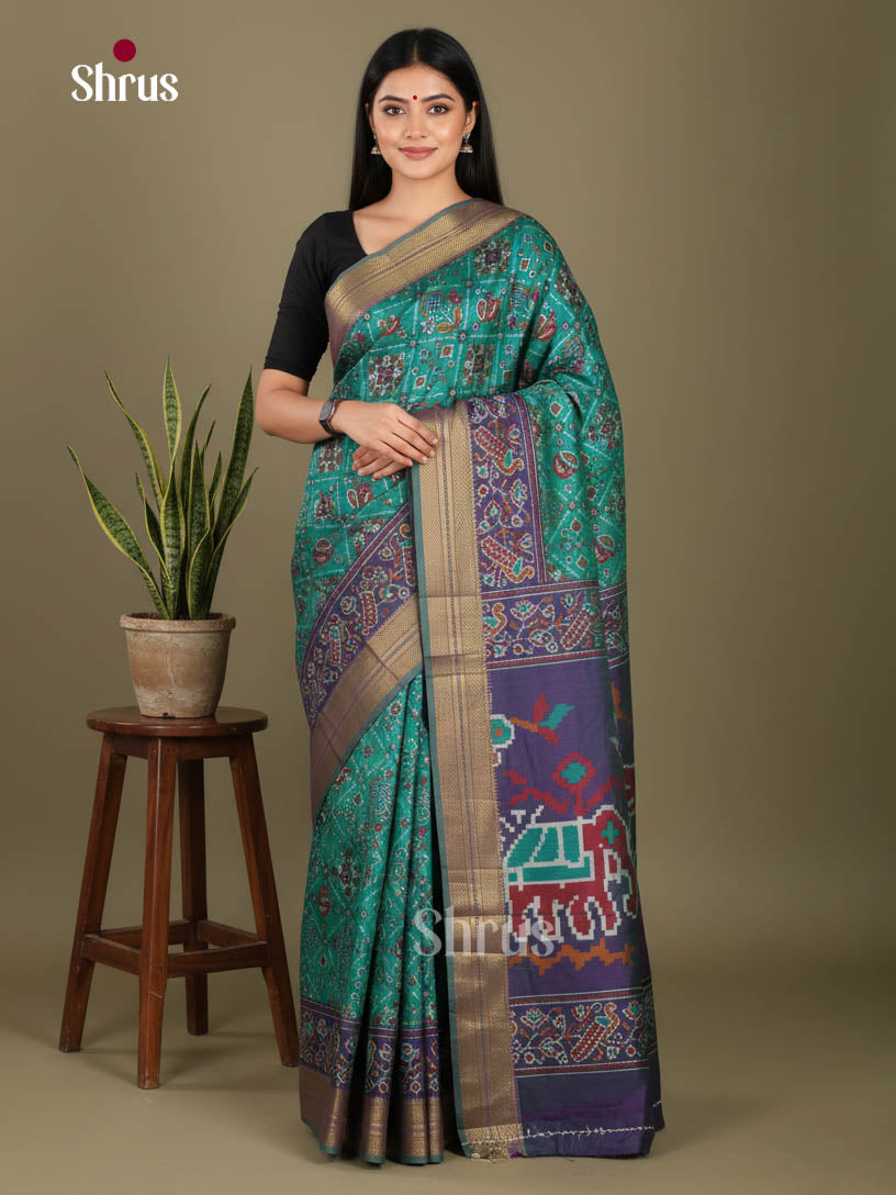 Green & Purple- Semi Patola Saree