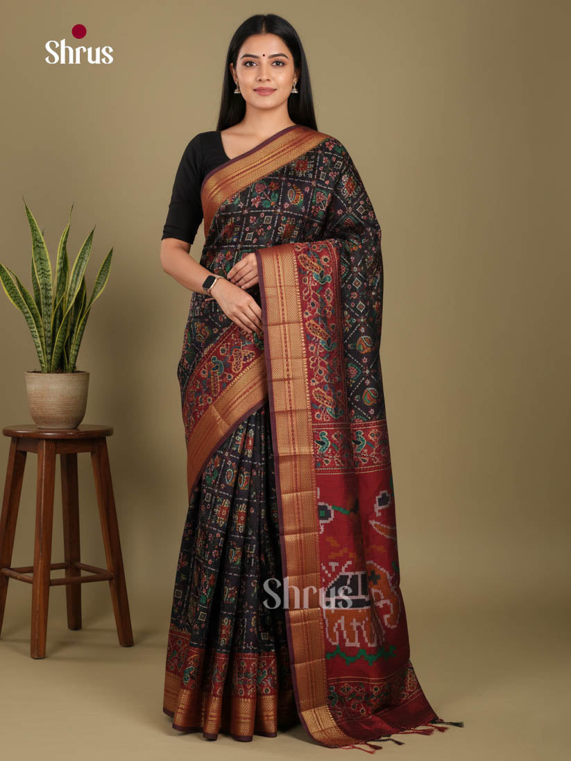 Black & Maroon - Semi Patola Saree