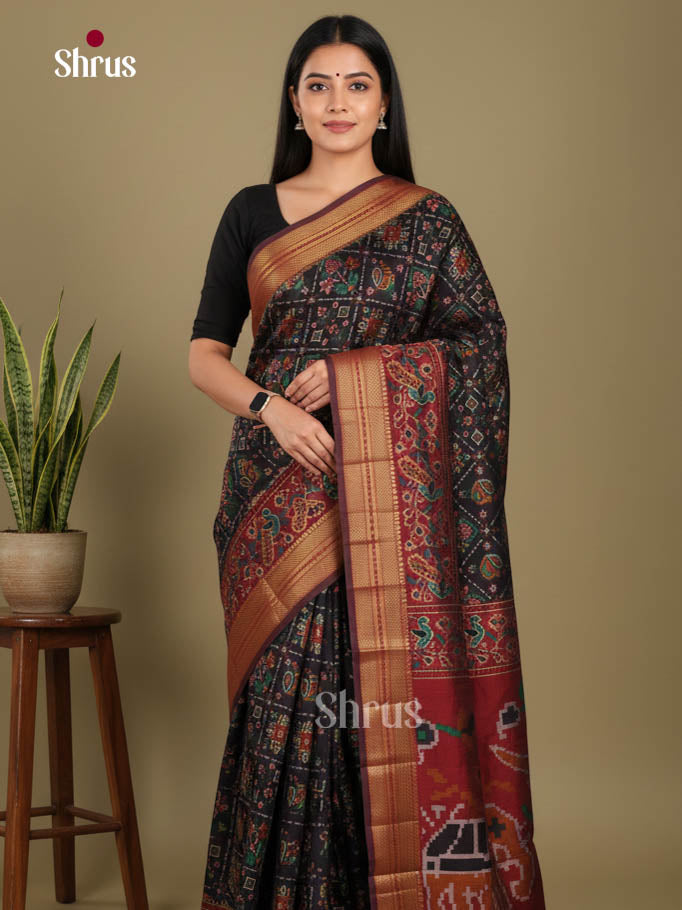 Black & Maroon - Semi Patola Saree