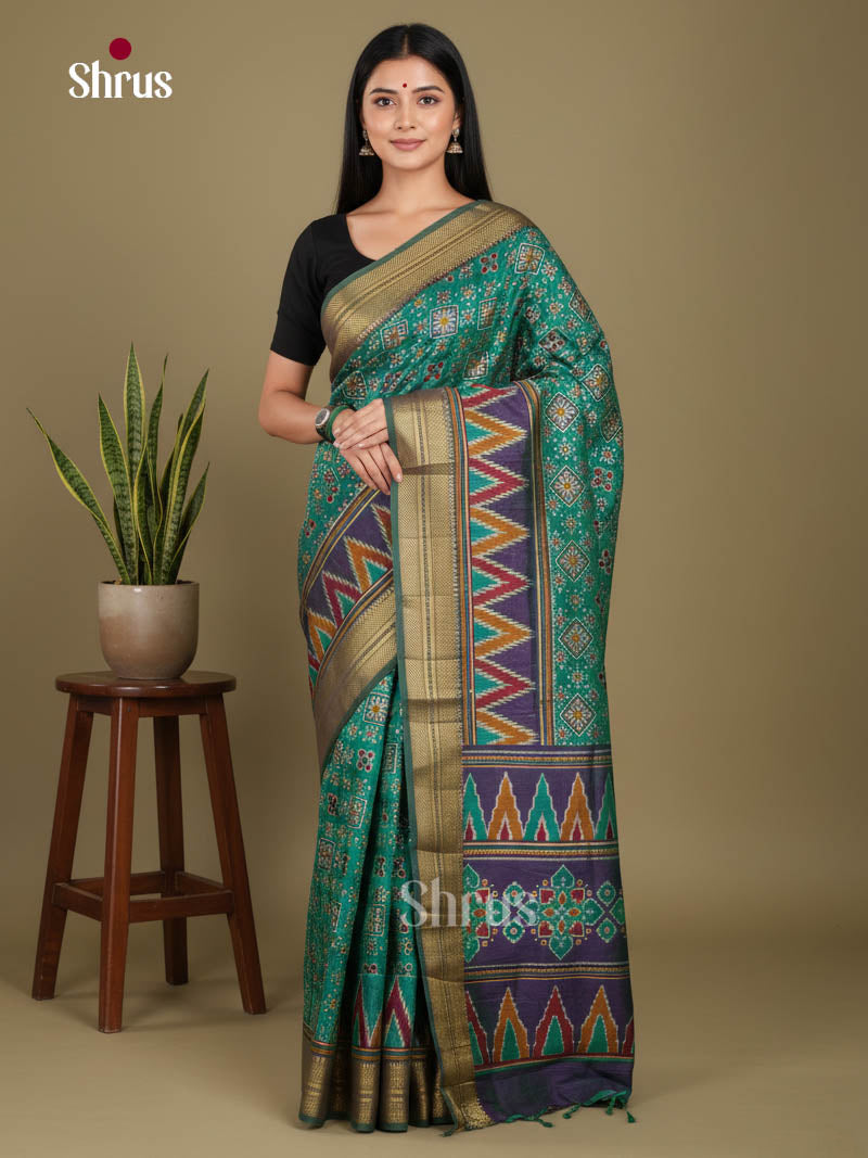 Green & Purple - Semi Patola Saree