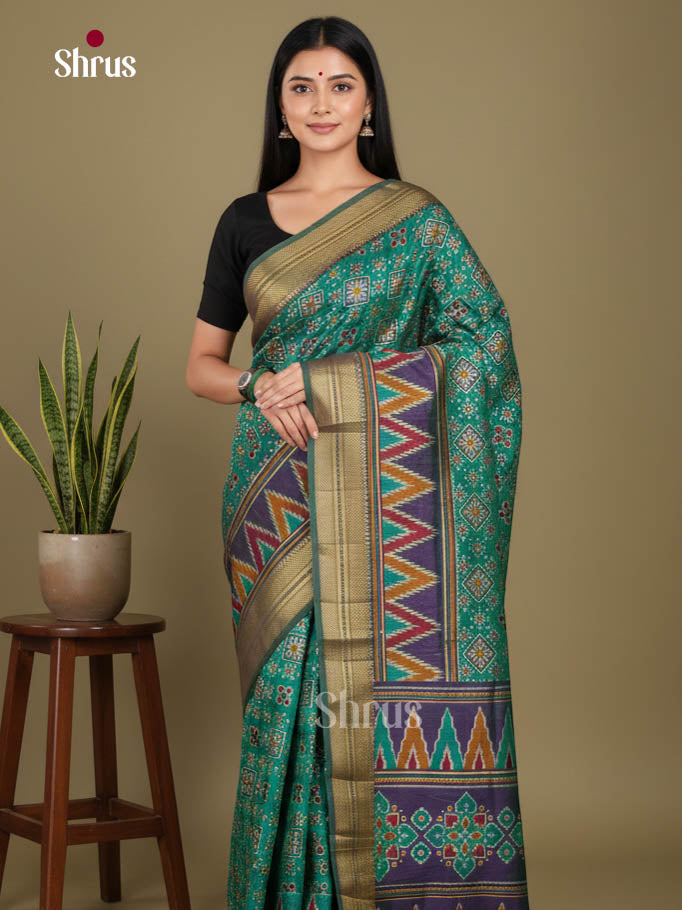 Green & Purple - Semi Patola Saree