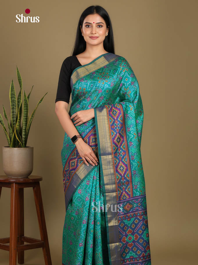 Green & Blue- Semi Patola Saree - Shop on Shrus.com