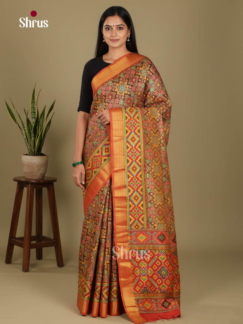 Brown & Orange - Semi Patola Saree