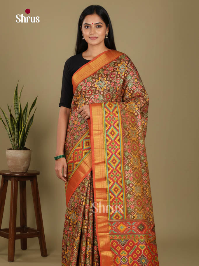 Brown & Orange - Semi Patola Saree