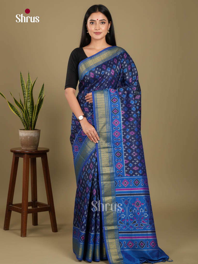 Navy Blue & Blue - Semi Patola Saree - Shop on Shrus.com