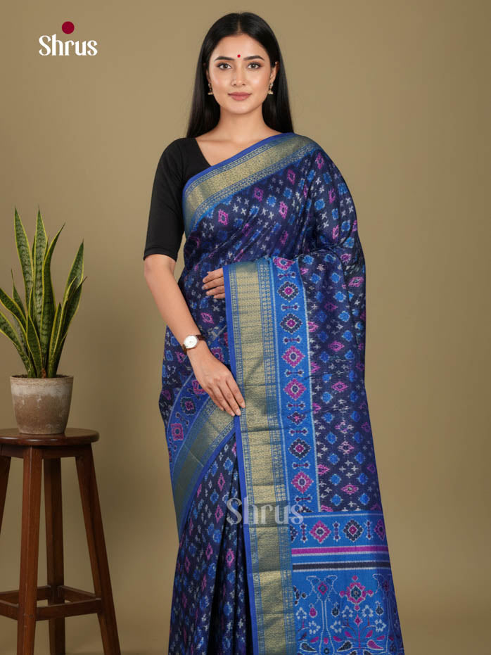 Navy Blue & Blue - Semi Patola Saree - Shop on Shrus.com