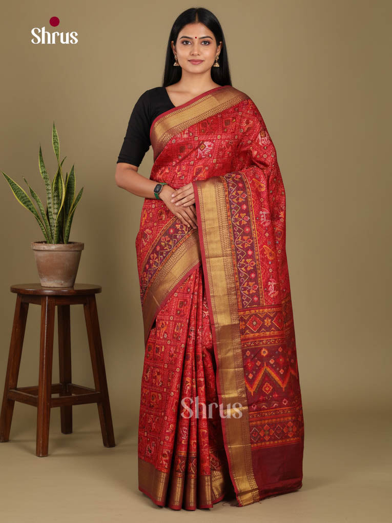 Red & Maroon- Semi Patola Saree - Shop on Shrus.com