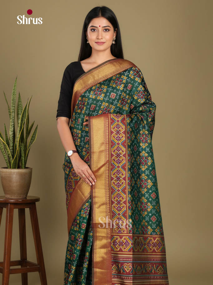 Green & Maroon- Semi Patola Saree - Shop on Shrus.com