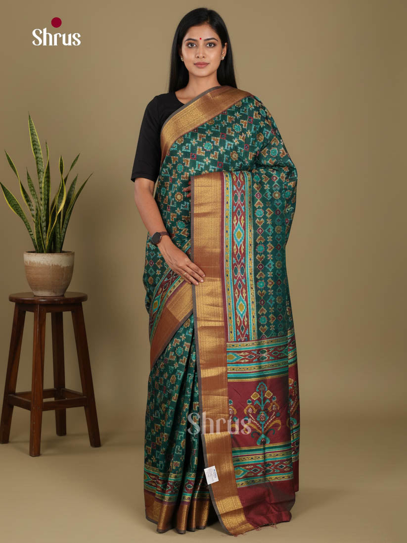 Green & Brown - Semi Patola Saree