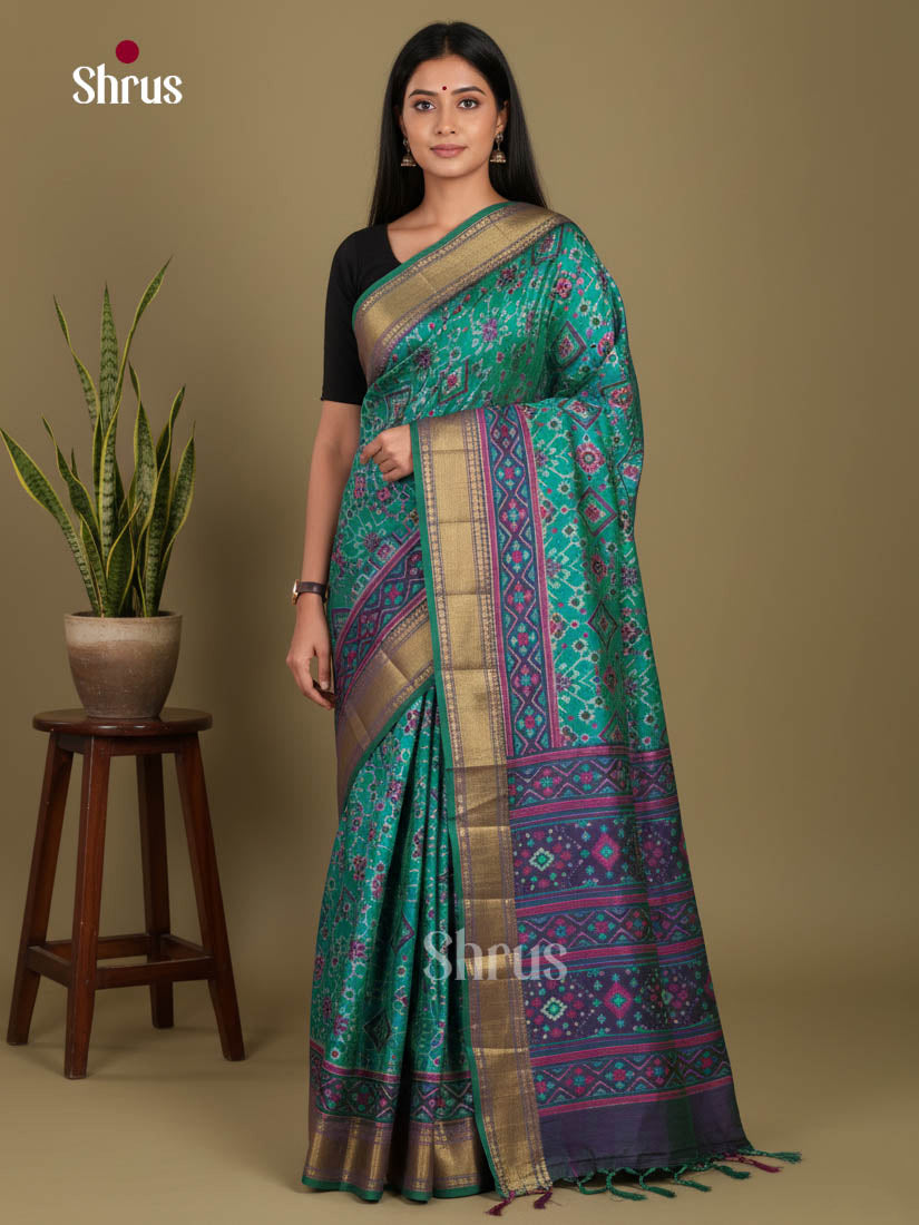 Green & Purple - Semi Patola Saree - Shop on Shrus.com