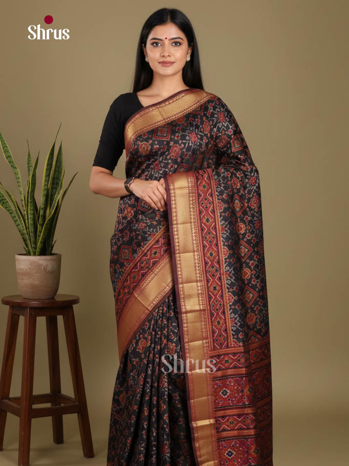 Black & Maroon - Semi Patola Saree