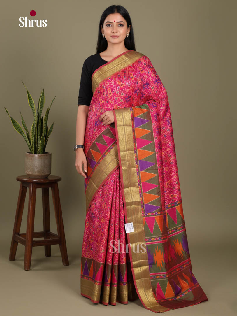 Pink & Green- Semi Patola Saree