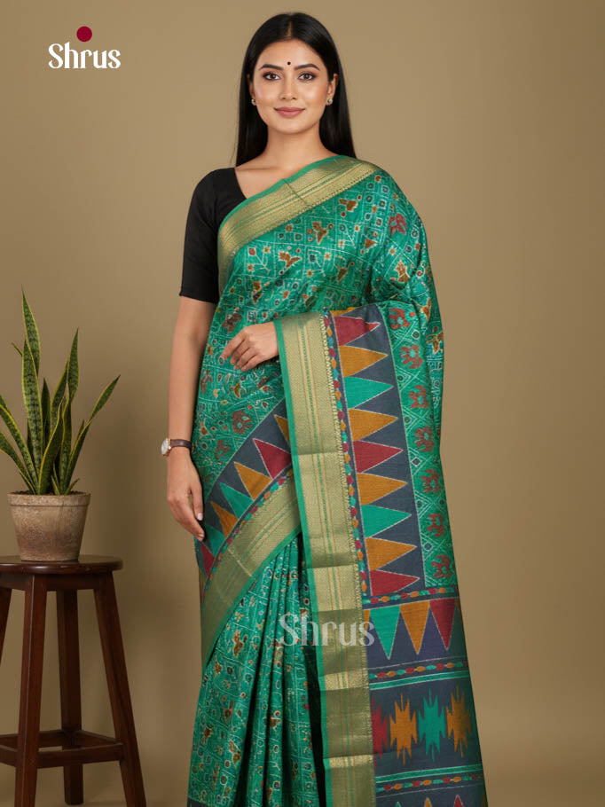 Green & Purple - Semi Patola Saree