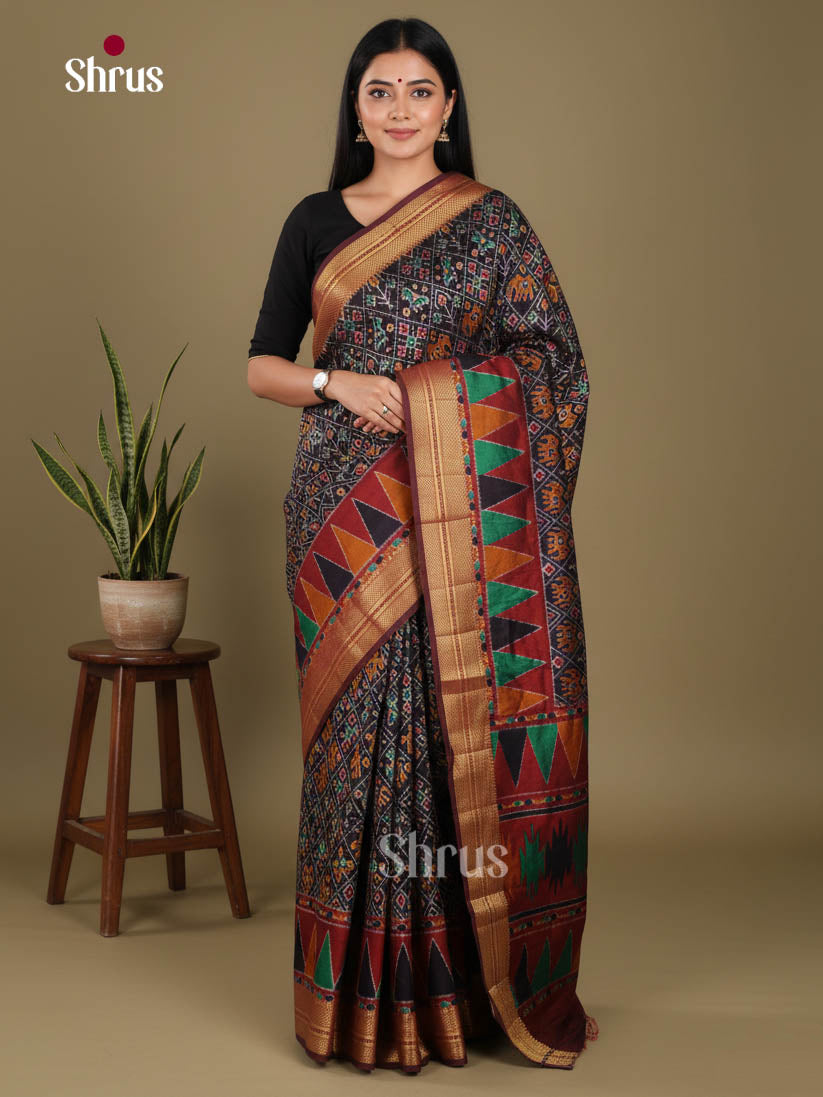 Black & Maroon- Semi Patola Saree