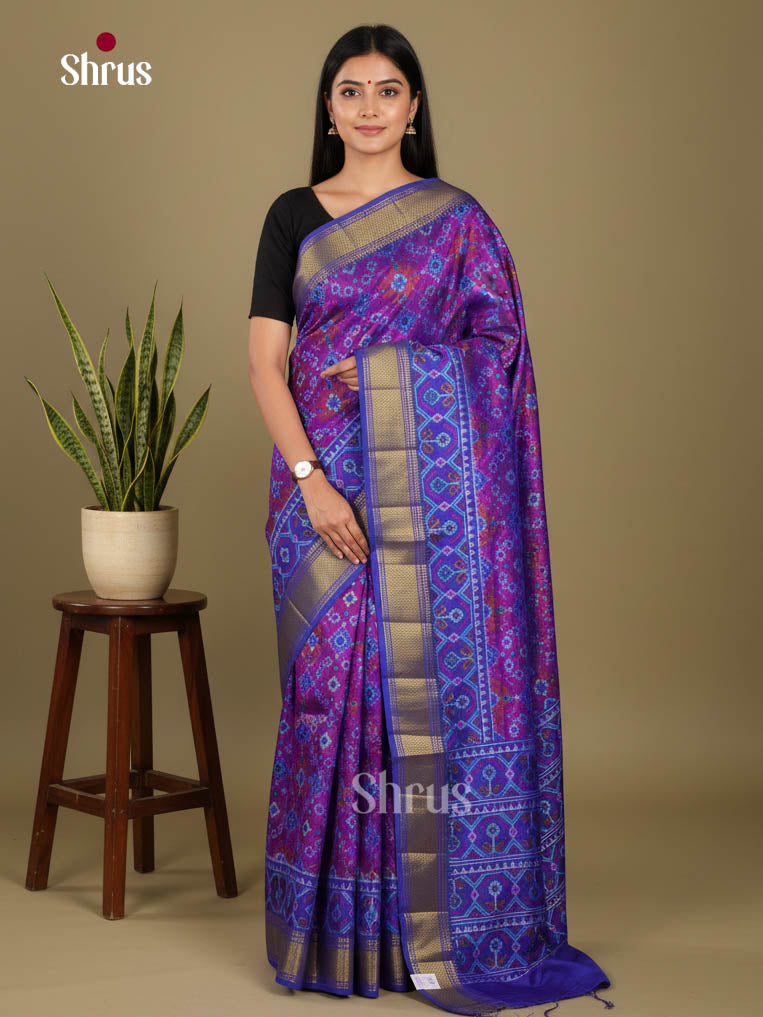 Purple & Blue- Semi Patola Saree - Shop on Shrus.com