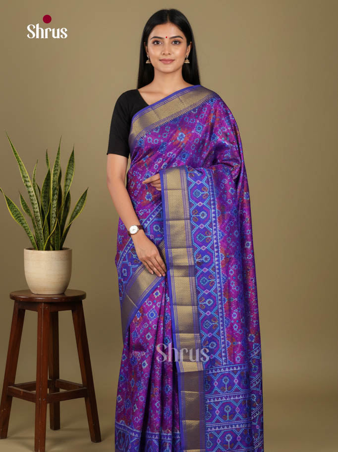 Purple & Blue- Semi Patola Saree - Shop on Shrus.com