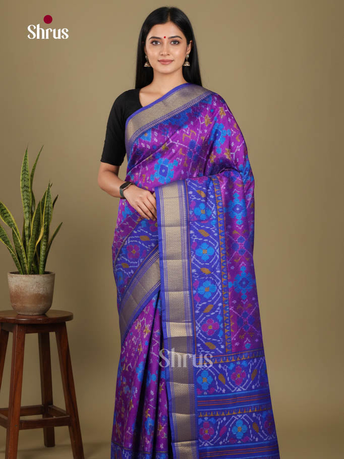 Purple & Blue - Semi Patola Saree - Shop on Shrus.com