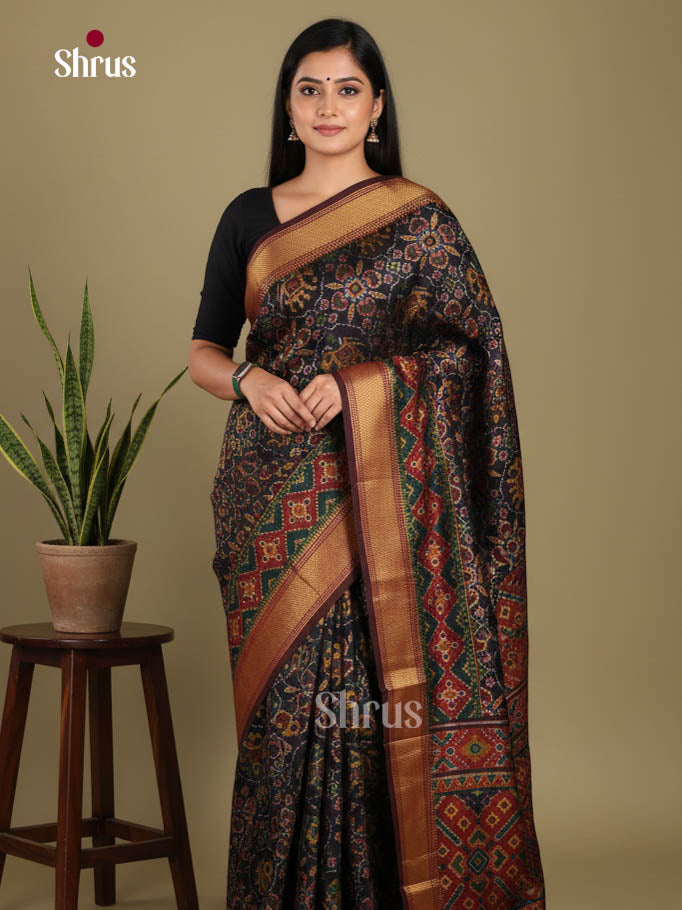 Black & maroon - Semi Patola Saree - Shop on Shrus.com