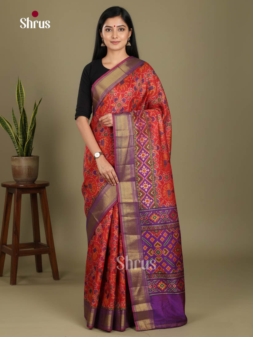 Red & Purple- Semi Patola Saree - Shop on Shrus.com