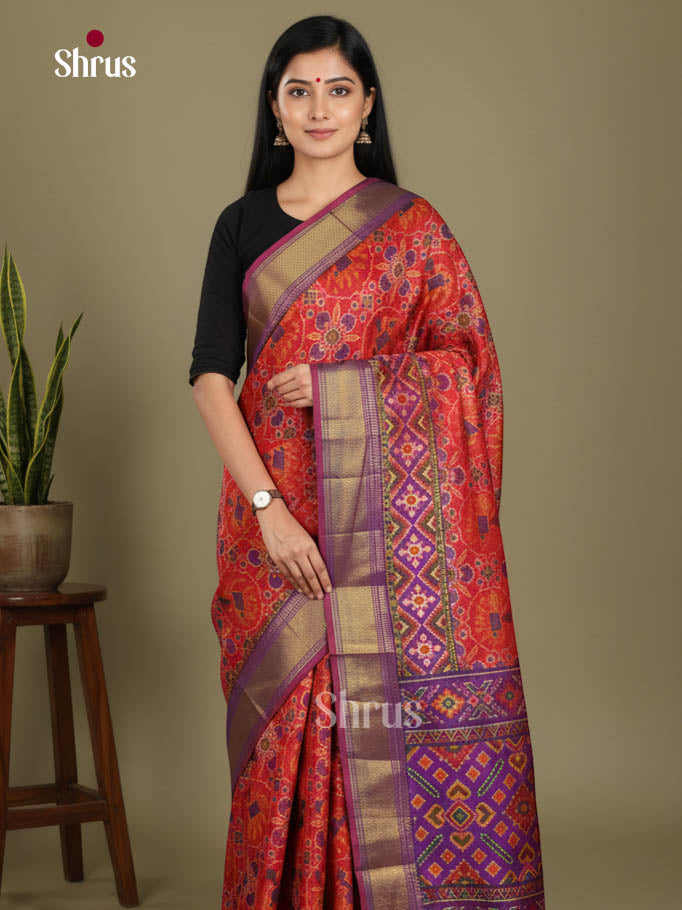 Red & Purple- Semi Patola Saree - Shop on Shrus.com