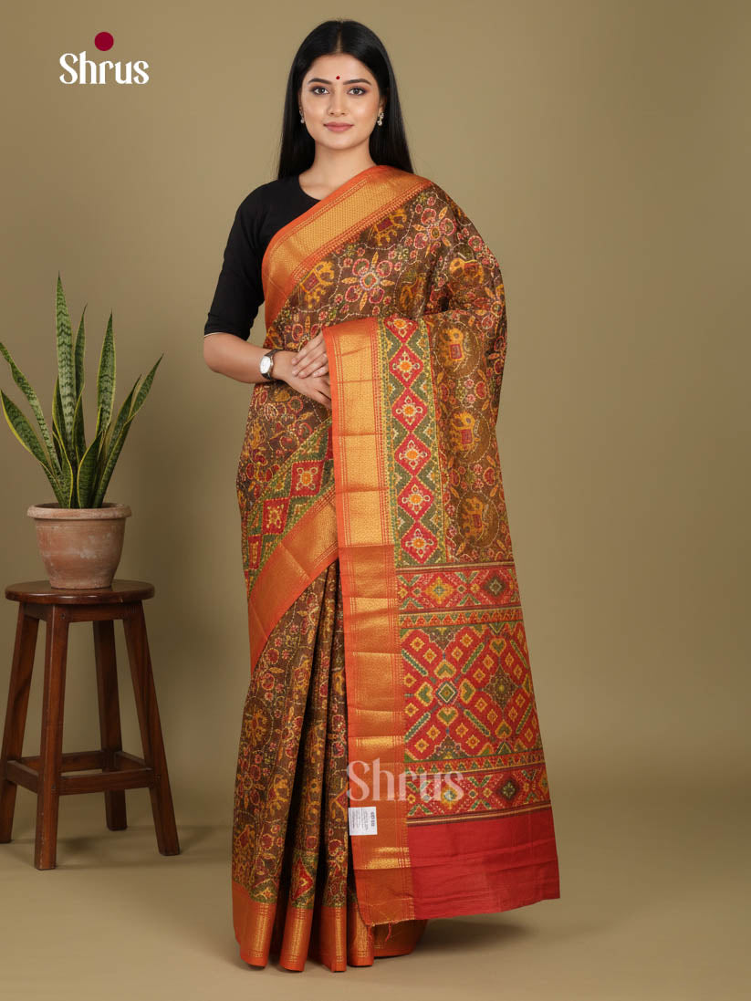 Brown & Orange - Semi Patola Saree
