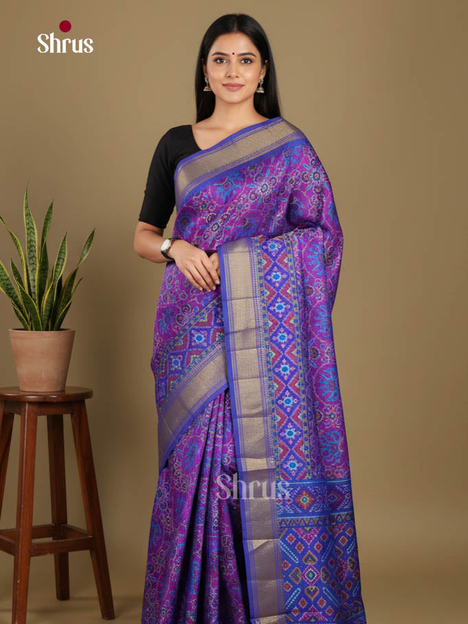 Purple & Blue - Semi Patola Saree - Shop on Shrus.com