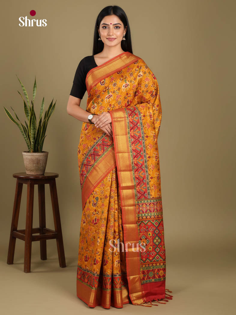 Mustard & Brick- Semi Patola Saree - Shop on Shrus.com