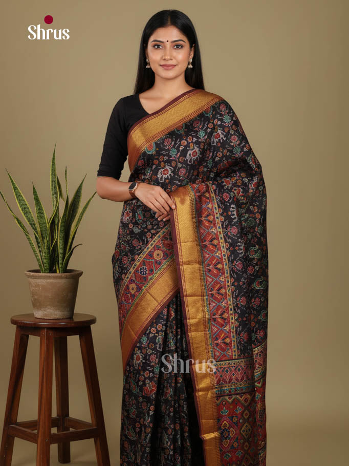 Black & Maroon - Semi Patola Saree