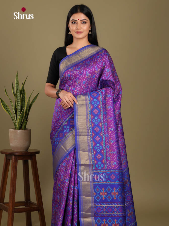 Purple & Blue- Semi Patola Saree - Shop on Shrus.com