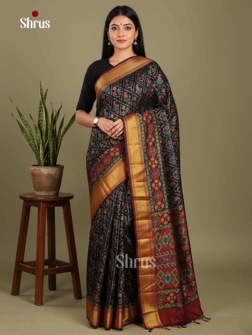 Black & Maroon - Semi Patola Saree