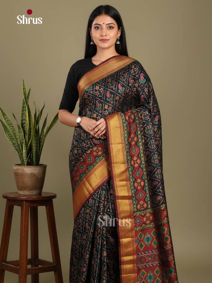 Black & Maroon - Semi Patola Saree
