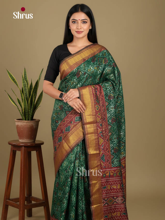 Green & Maroon - Semi Patola Saree - Shop on Shrus.com