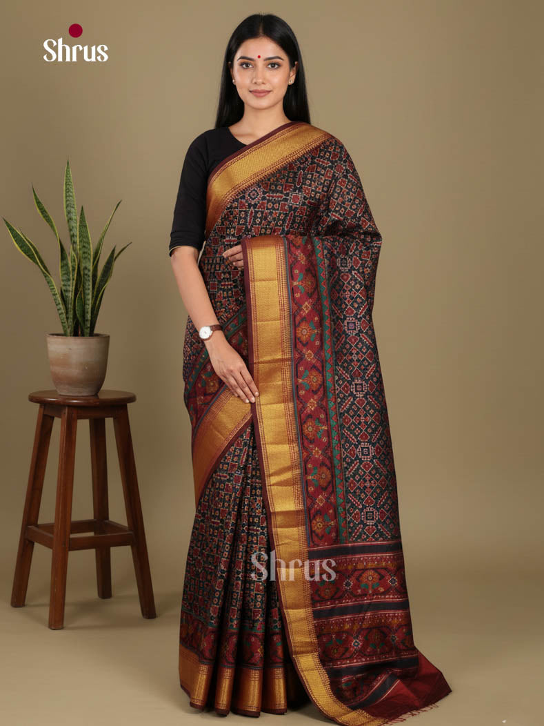 Black & Maroon - Semi Patola Saree