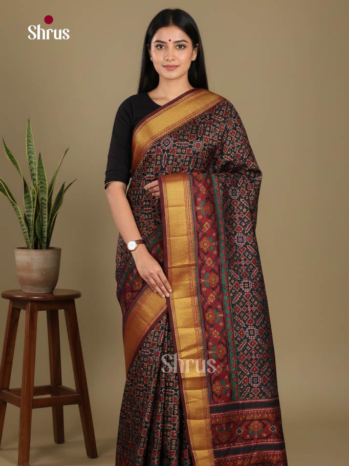 Black & Maroon - Semi Patola Saree