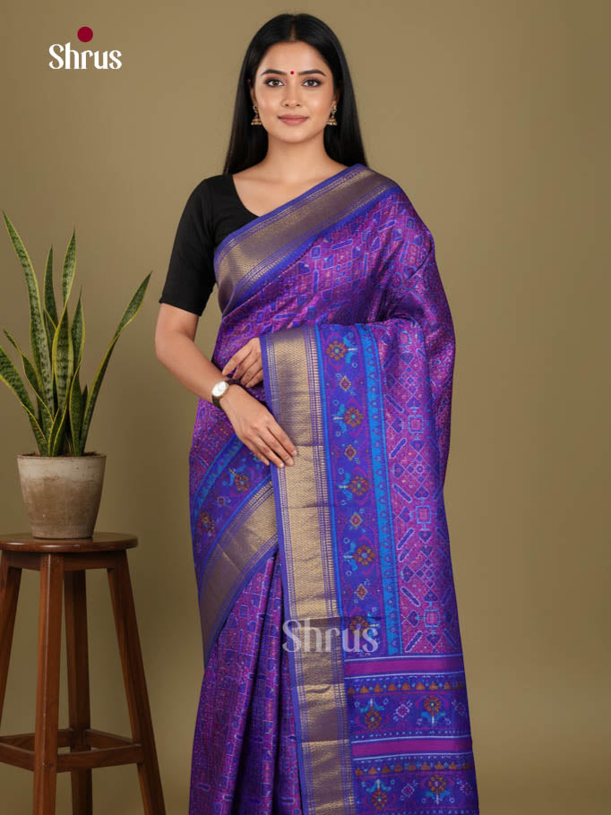 Purple & Blue- Semi Patola Saree - Shop on Shrus.com