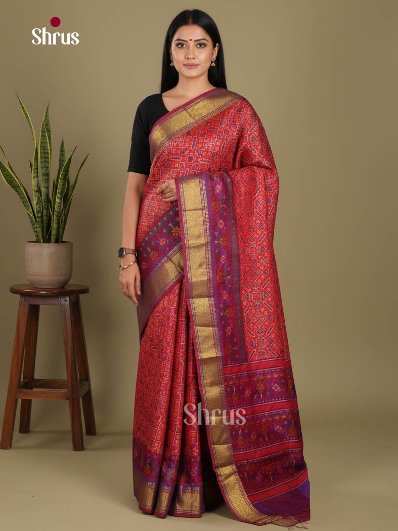 Red & Purple- Semi Patola Saree - Shop on Shrus.com