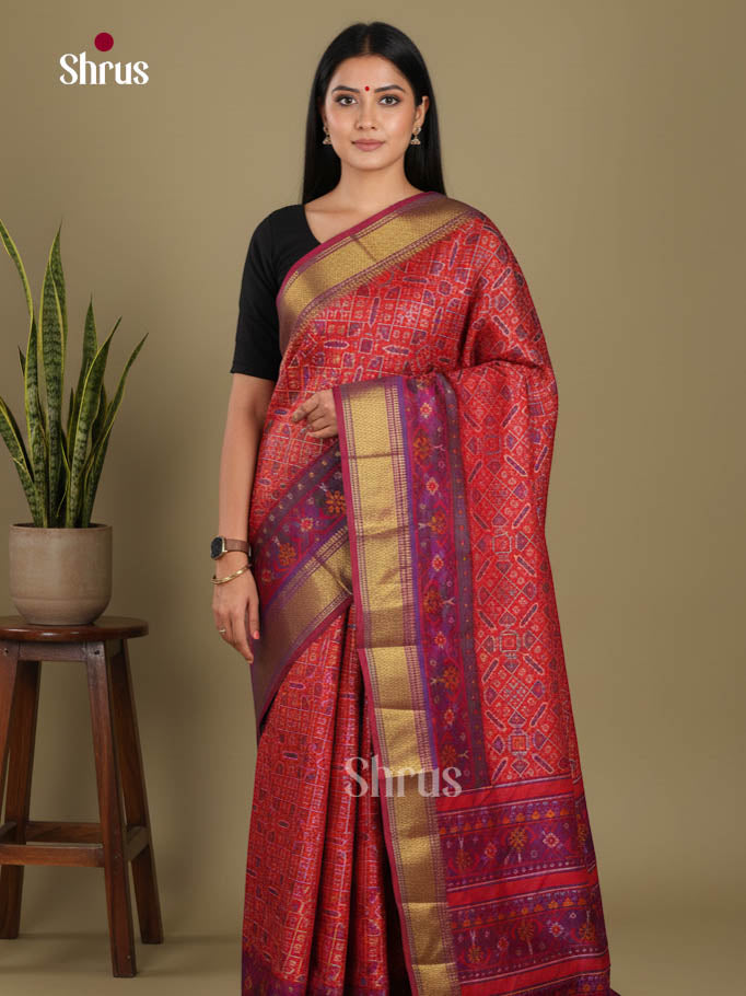 Red & Purple- Semi Patola Saree - Shop on Shrus.com